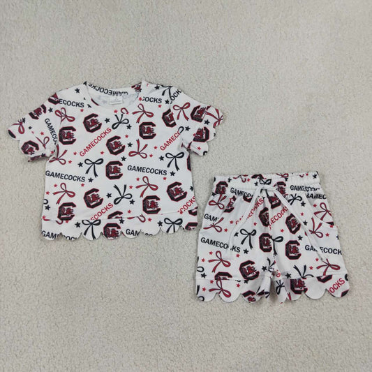 GSSO3641 Teams Gamecocks Star & Bows Scallop Edge Shorts Girls Summer Clothes Set