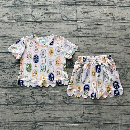 3.26 Baby Girls Colorful Flowers Top Short Scallop Clothes Sets Preorder