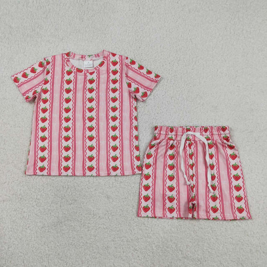 Baby Girls Pink Bows Strawberry Stripe Top Short Clothes Set