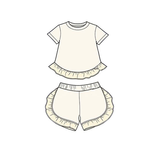 3.26  Baby Girls White Short Sleeve Shirt Top Ruffle Short Clothes Set Preorder