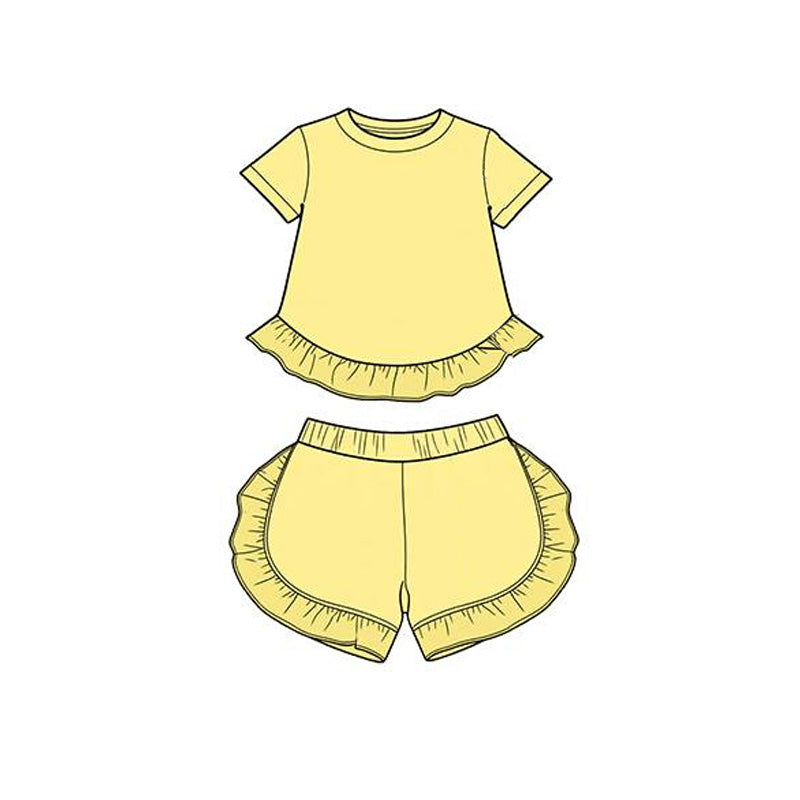 3.26 Baby Girls Yellow Short Sleeve Shirt Top Ruffle Short Clothes Set Preorder