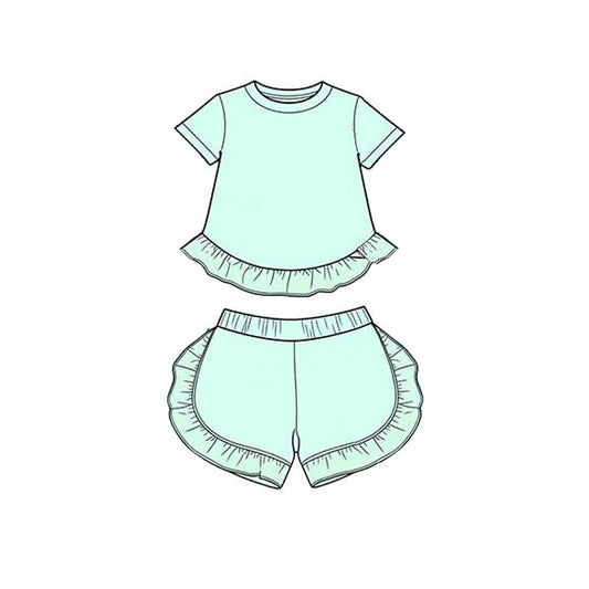 3.26 Baby Girls Blue Short Sleeve Shirt Top Ruffle Short Clothes Set Preorder