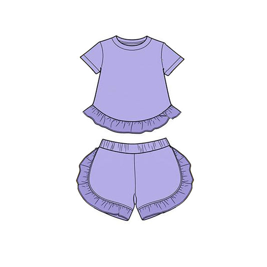3.26 Baby Girls Purple Short Sleeve Shirt Top Ruffle Short Clothes Set Preorder