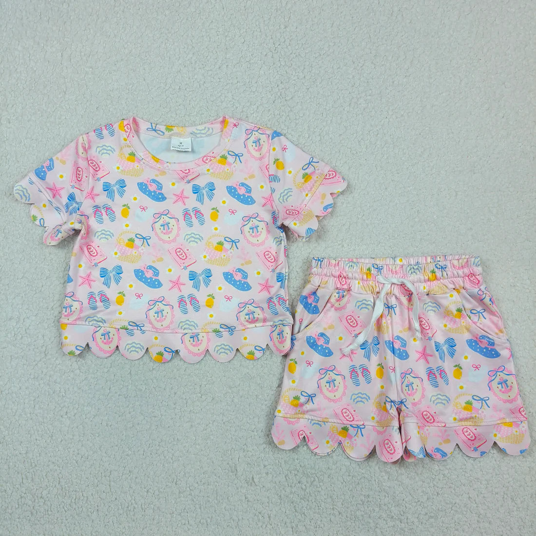 Sibling Baby Girls Colorful Flowers Top Pockets Shorts Scallop Clothes Sets