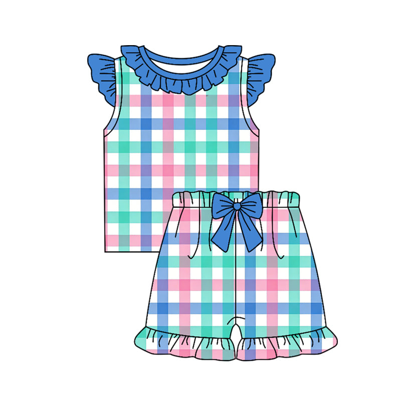 3.28 Kids  Colorful Checkered Graphic Flutter Sleeve T-Shirt & Shorts Set Preorder