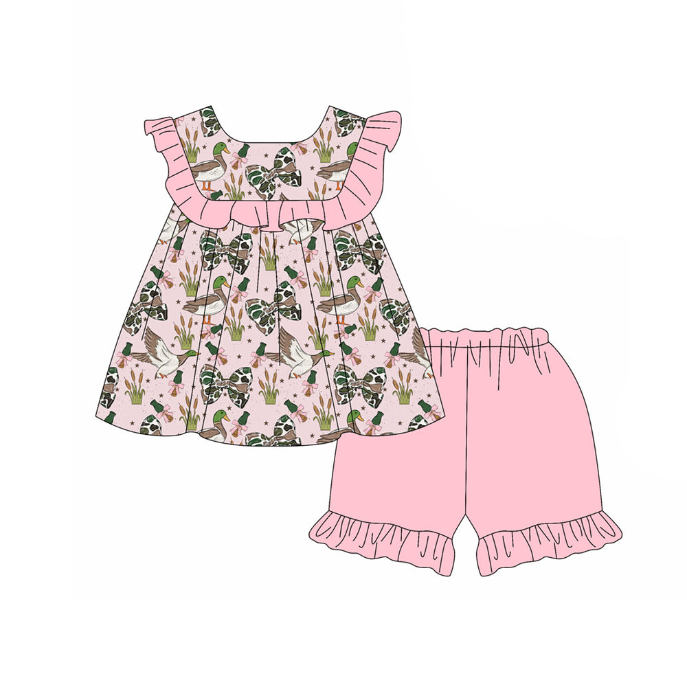 3.28 Baby Girls Camo Bow Duck Tunic Top with Ruffle Shorts Outfit Preorder