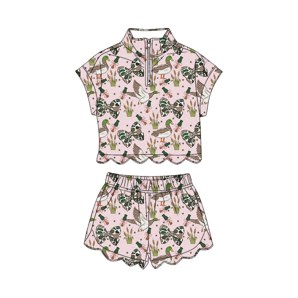 3.28 Girls Duck & Bow Print Zip Pullvoer Top with Shorts Casual Outfit Preorder