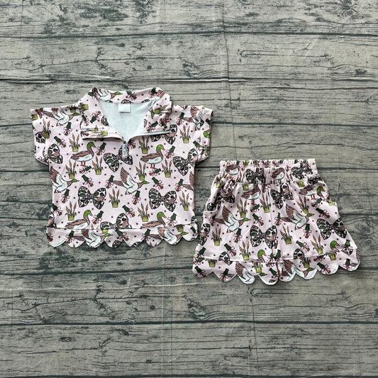 3.28 Girls Duck & Bow Print Zip Pullvoer Top with Shorts Casual Outfit Preorder