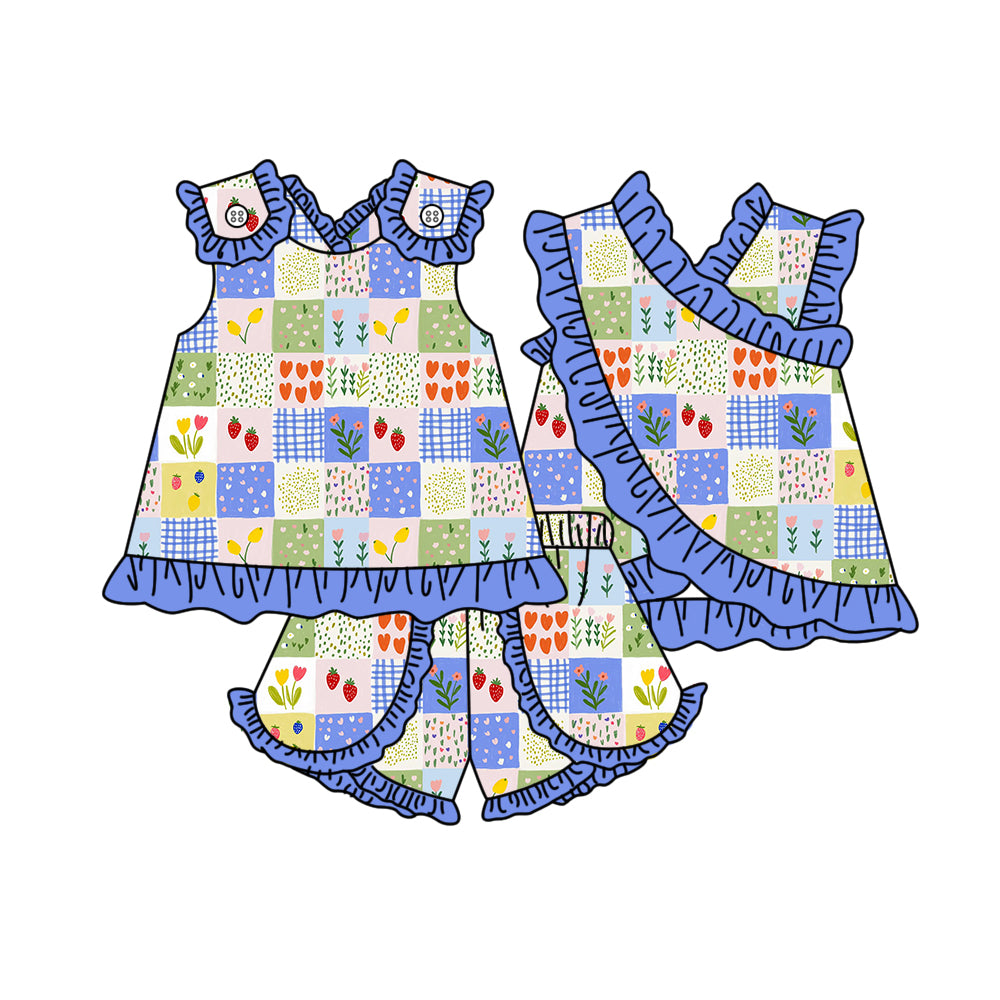 3.30 Toddler Girls Strawberry Tulip Patchwork Ruffle Shorts Outfit Set