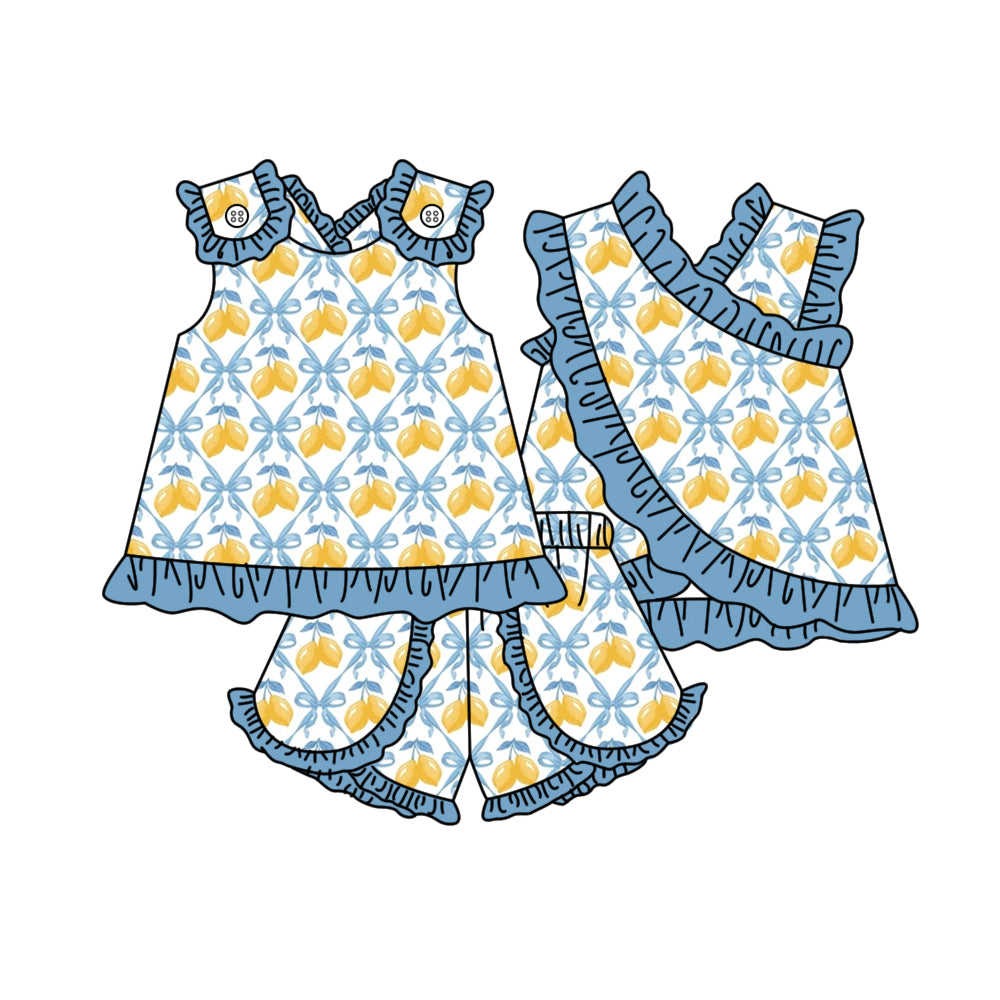 3.30 Baby Girls lemon Bow Sleeveless Top with Ruffle Shorts Outfit Preorder