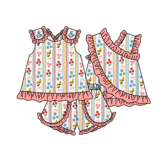 3.30 Vintage Pink Ruffle Stripe Floral Outfit - Toddler Girls 2-Piece Set Preorder