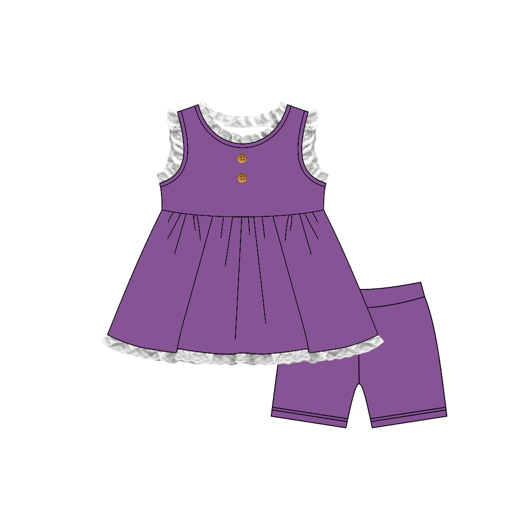3.30 Purple Ruffle Lace Girls  Sleeveless Peplum Top & Shorts Toddler Outfit Preorder