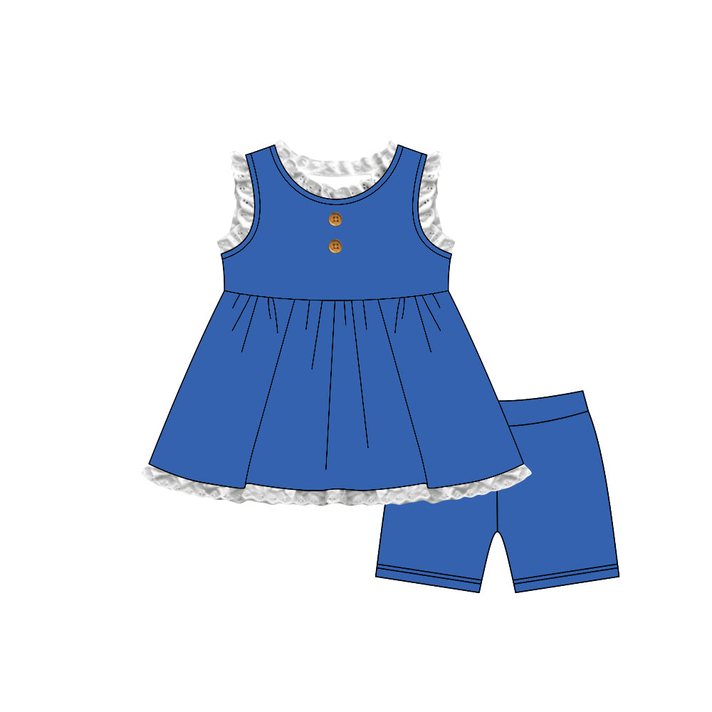 3.31  Blue Ruffle Lace Girls  Sleeveless Peplum Top & Shorts Toddler Outfit Preorder