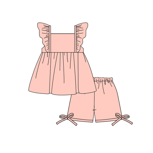 4.2 Toddler Girl Peach Flutter Sleeve Top with Shorts Outfit Preorder