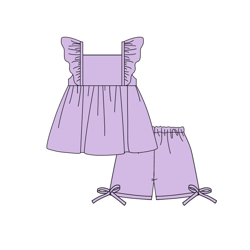 4.2 Toddler Girl Violet Flutter Sleeve Top with Shorts Outfit Preorder