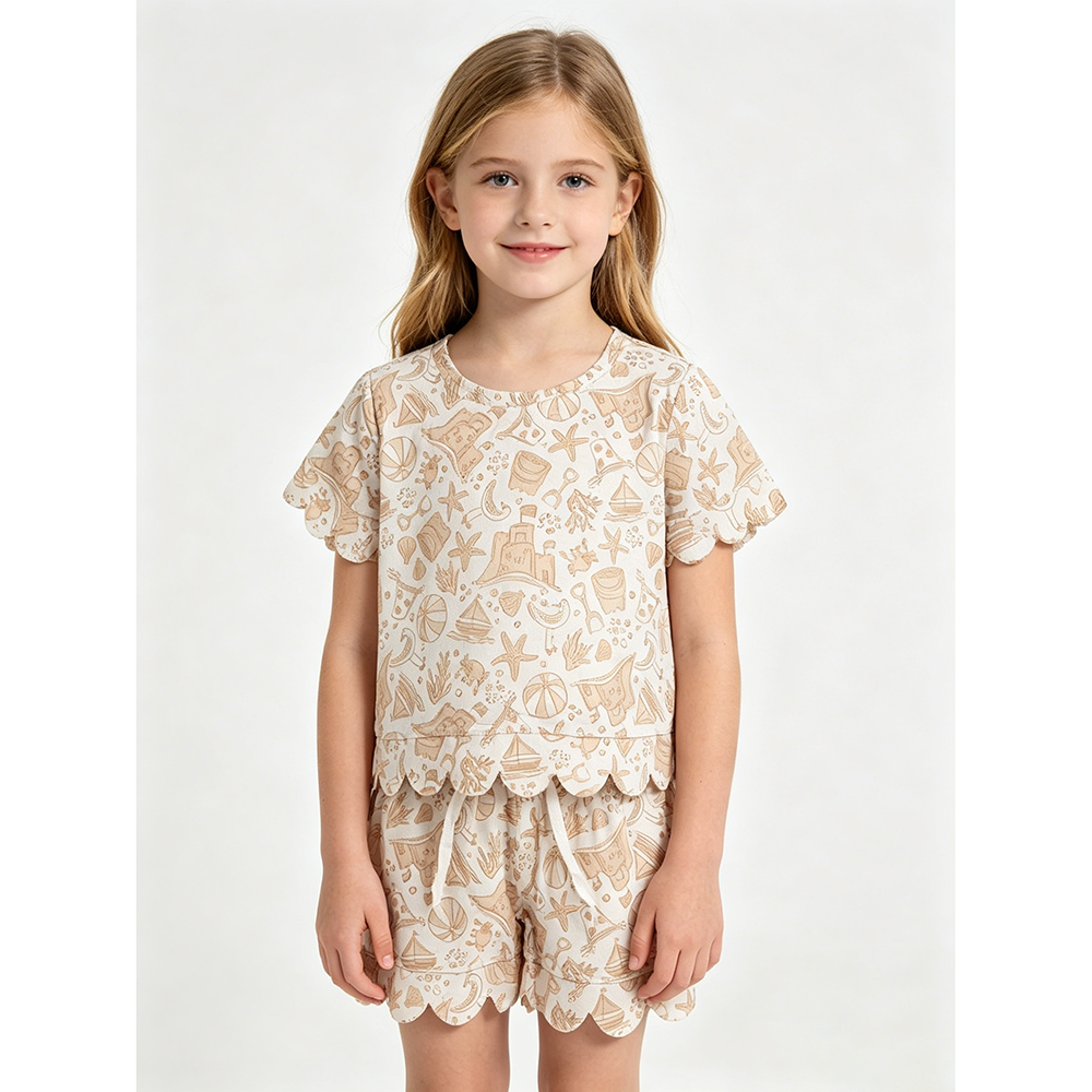 GSSO3728 Beach Play Shorts Girls Summer Scallop Clothes Set