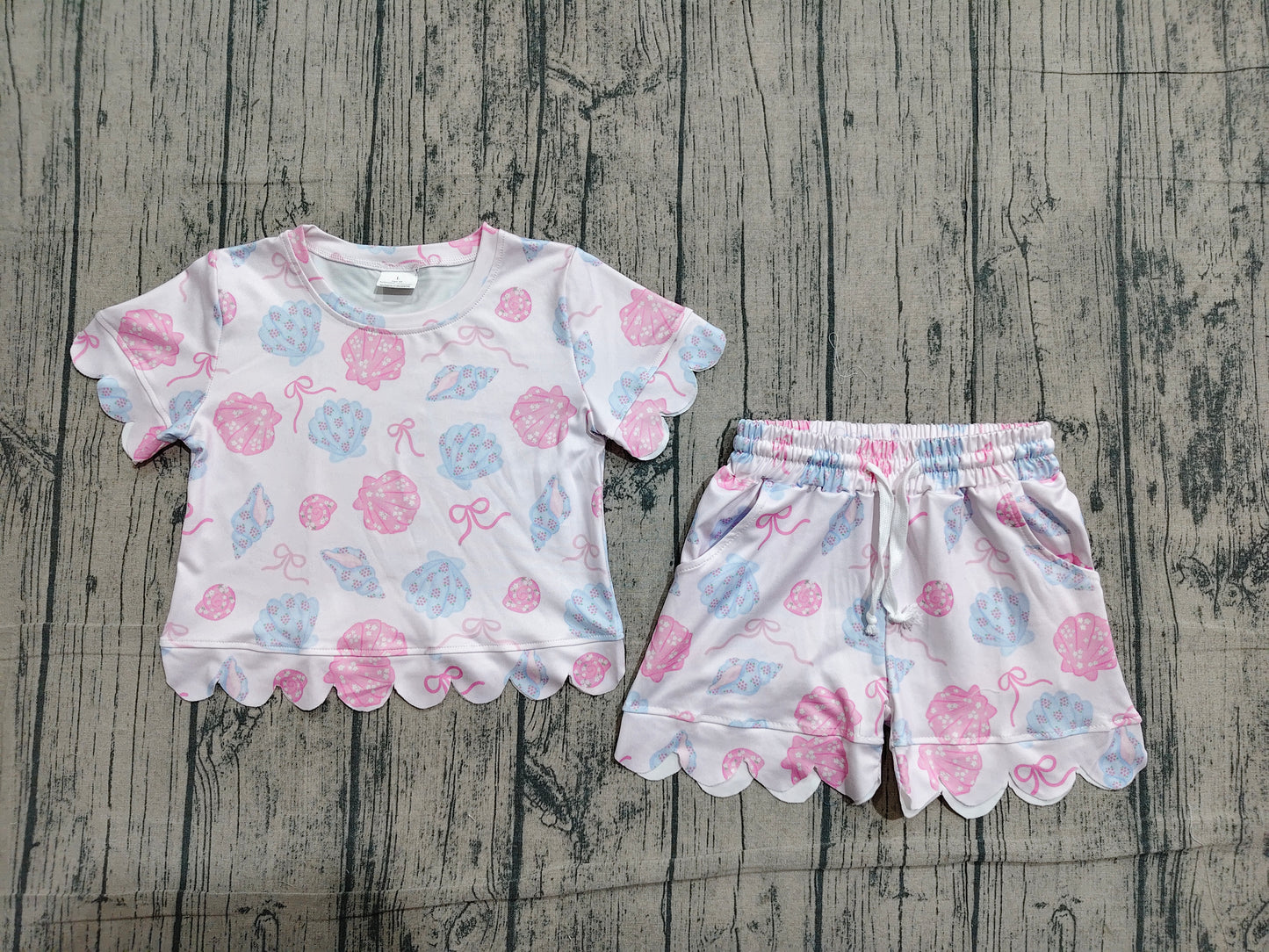 GSSO3731 Preorder Shell Bows Shorts Girls Summer Scallop Clothes Set ）