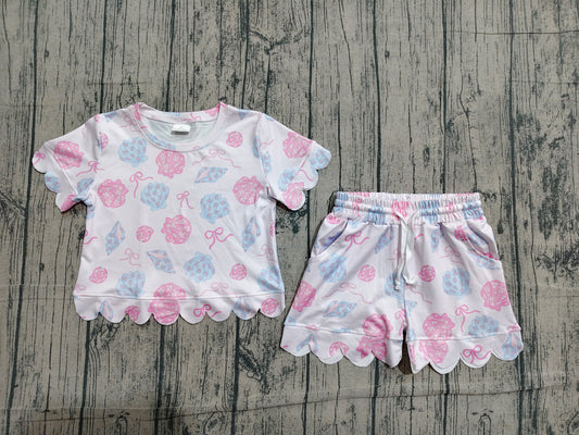 GSSO3731 Preorder Shell Bows Shorts Girls Summer Scallop Clothes Set ）