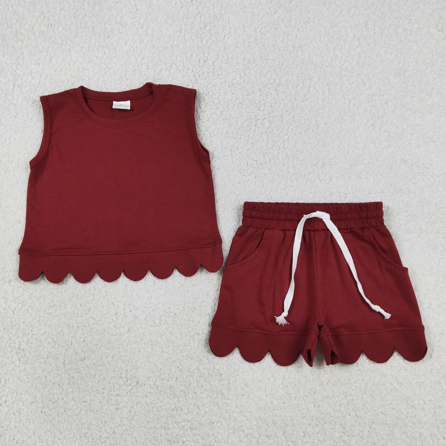Mommy and Me Solid Color Cotton Scallop Set - Sleeveless Top & Shorts Outfit