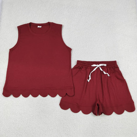 Mommy and Me Solid Color Cotton Scallop Set - Sleeveless Top & Shorts Outfit