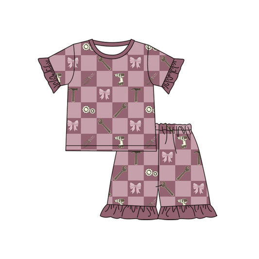 4.8 GSSO3736 Preorder Tool Plaid Shorts Girls Summer Clothes Set