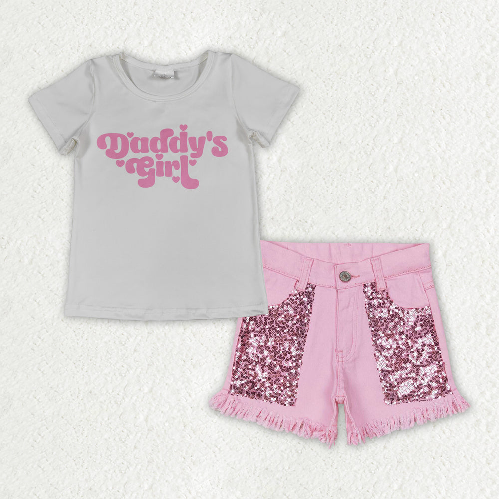 GSSO3757 ADADDYS GIRL Top Pink Sequins Denim Shorts Girls Summer Outfits