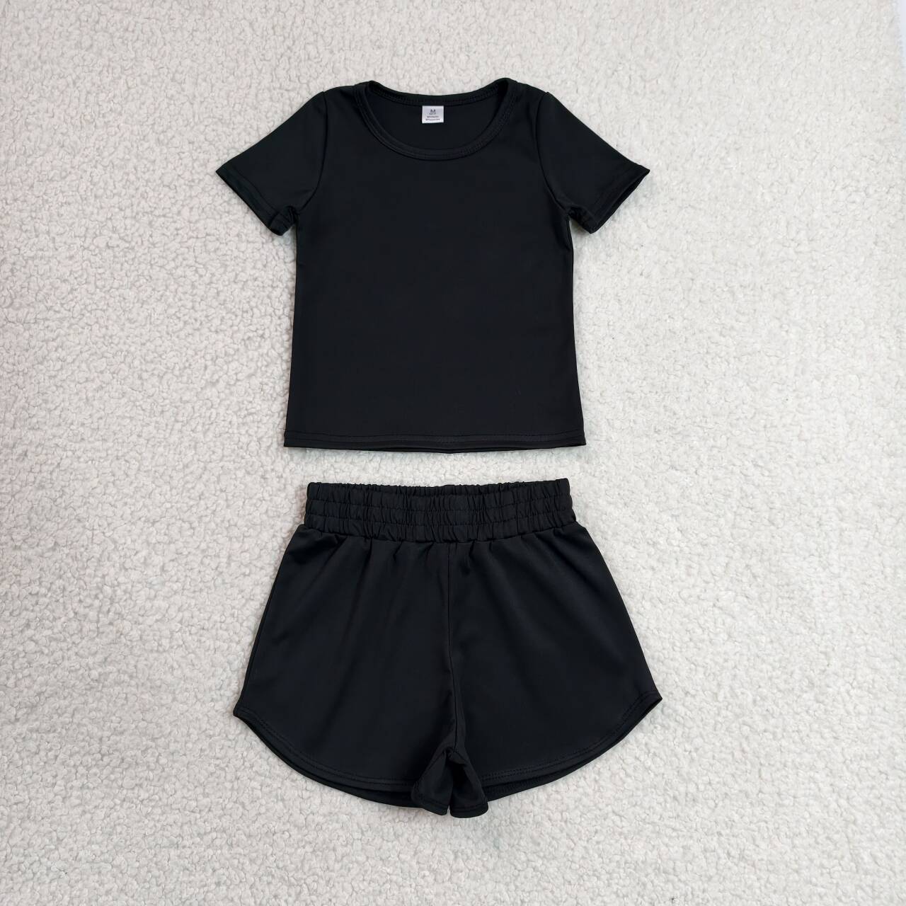 11 Solid Colors Short Sleeve Top Shorts Girls Summer Yoga Clothes Set Sisters Active Sports Wear