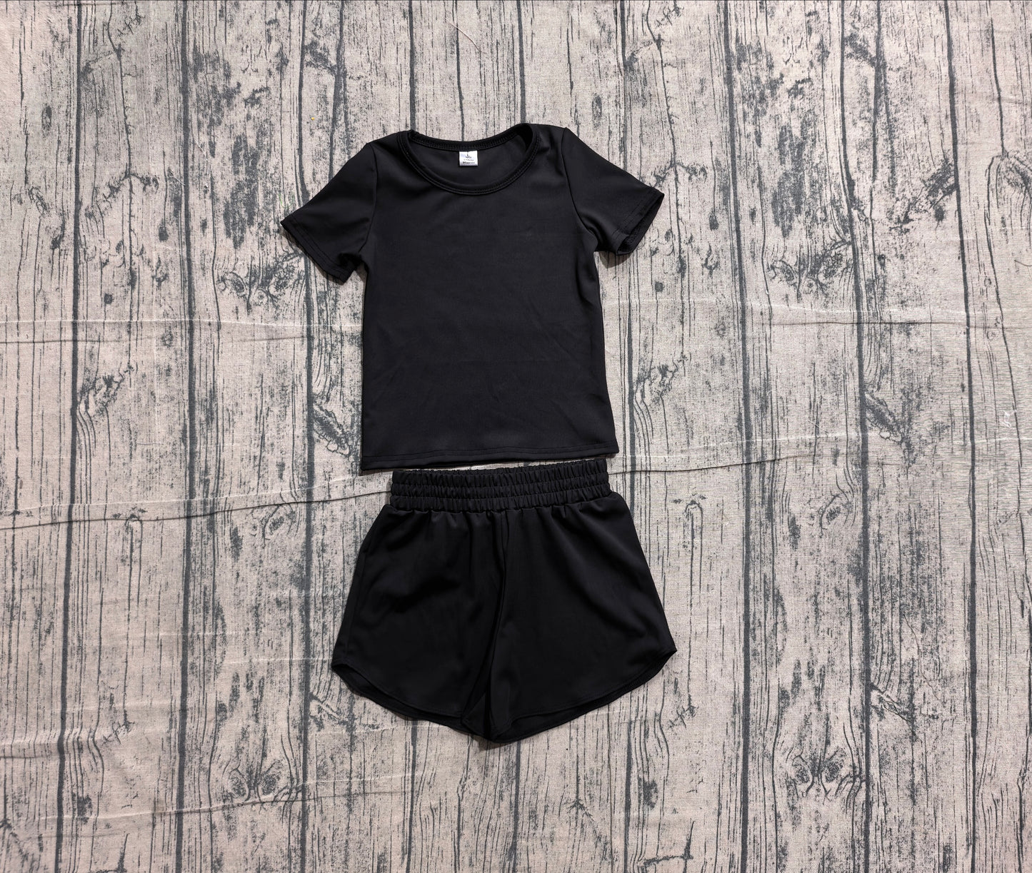 4.15 Toddler Girl Black 2 Piece Outfit,  Top & Running Shorts Set for Kids Preorder