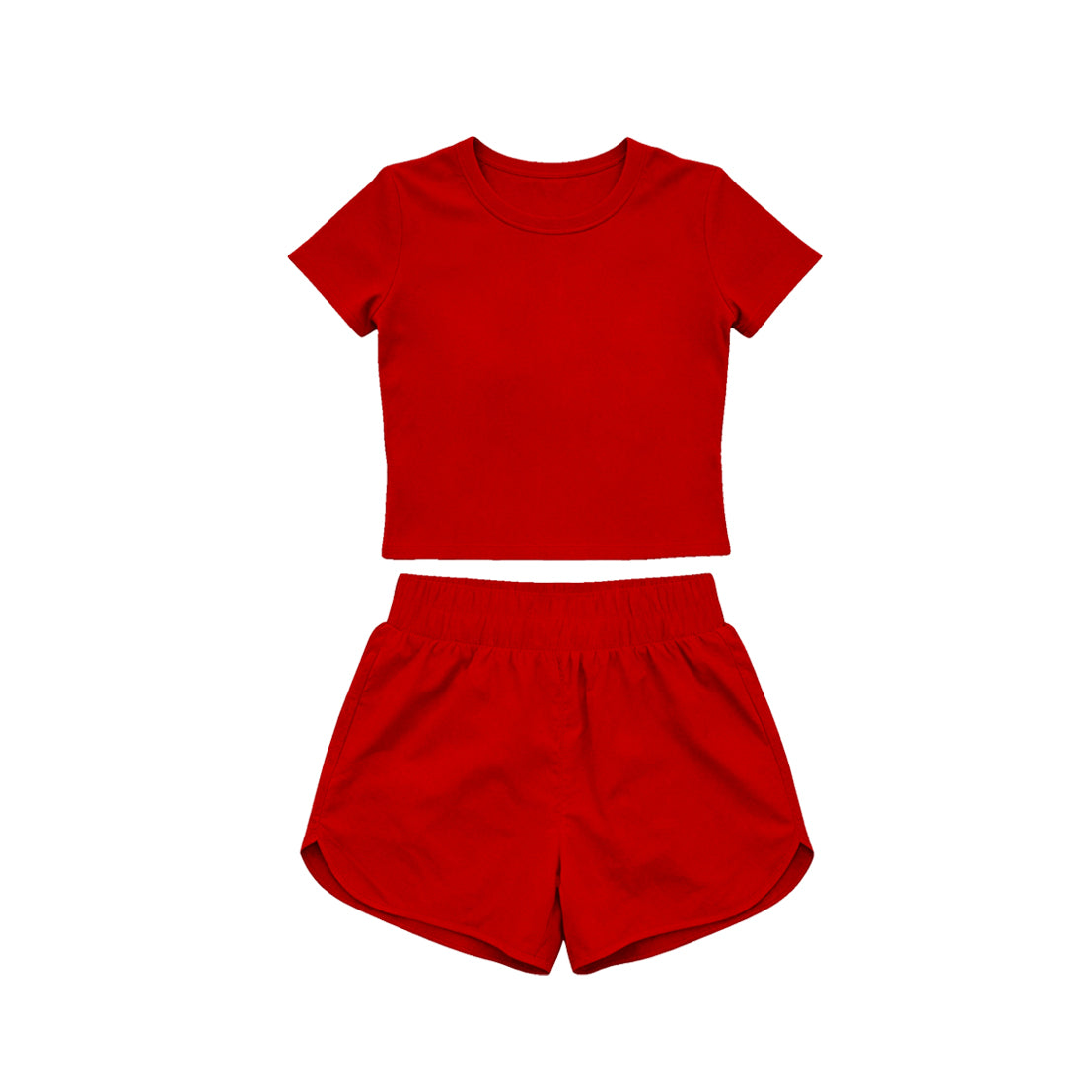 4.15 Toddler Girl Red 2 Piece Outfit,  Top & Running Shorts Set for Kids Preorder