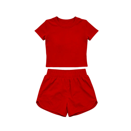 4.15 Toddler Girl Red 2 Piece Outfit,  Top & Running Shorts Set for Kids Preorder