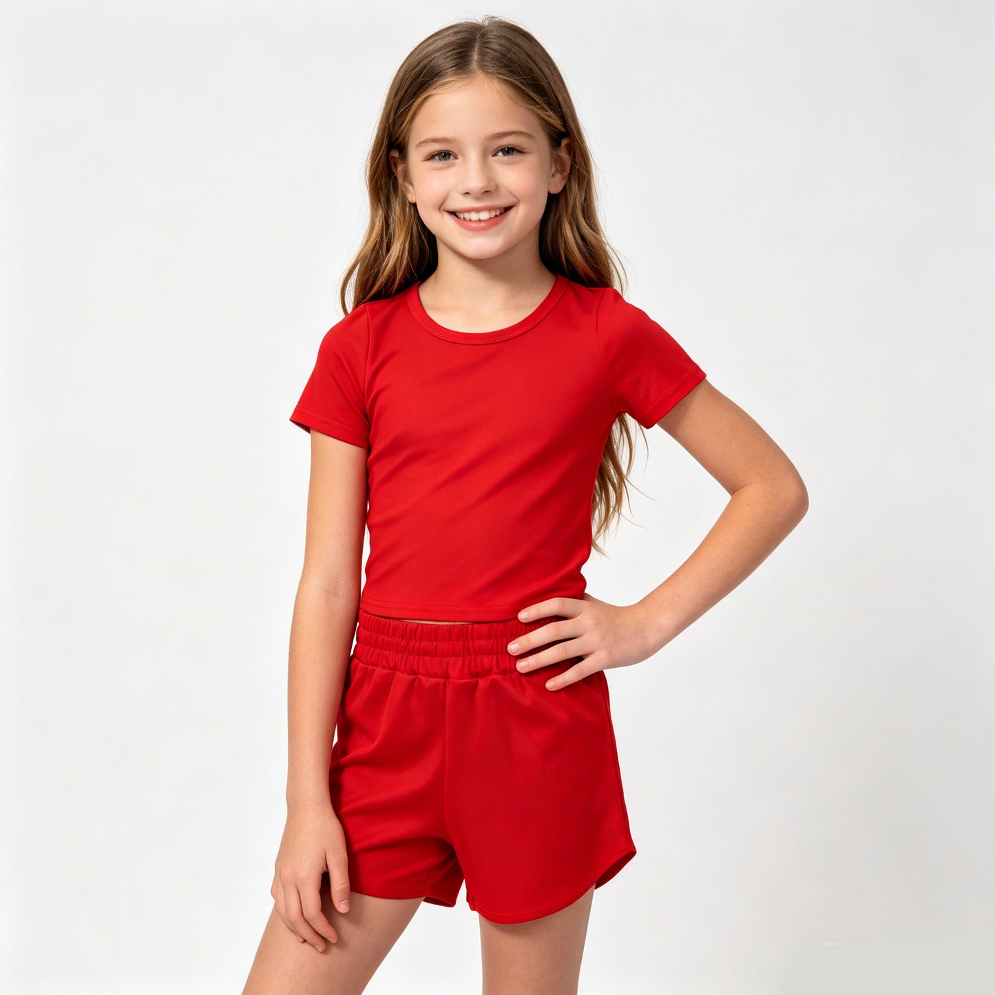 Toddler Girl Red 2 Piece Outfit,  Top & Running Shorts Set for Kids