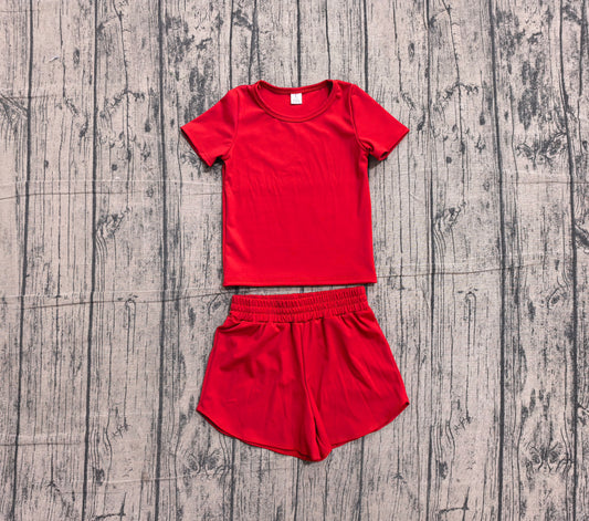 4.15 Toddler Girl Red 2 Piece Outfit,  Top & Running Shorts Set for Kids Preorder