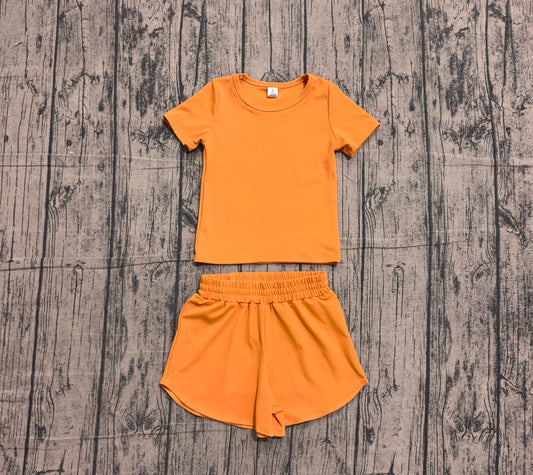 4.15 Toddler Girl Orange 2 Piece Outfit,  Top & Running Shorts Set for Kids Preorder