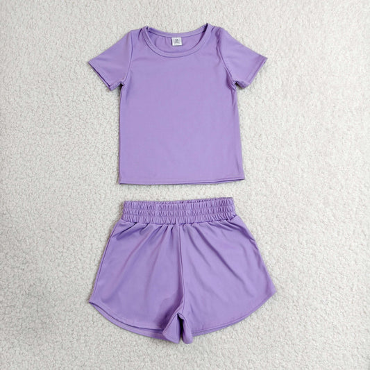 Toddler Girl Purple 2 Piece Outfit,  Top & Running Shorts Set for Kids