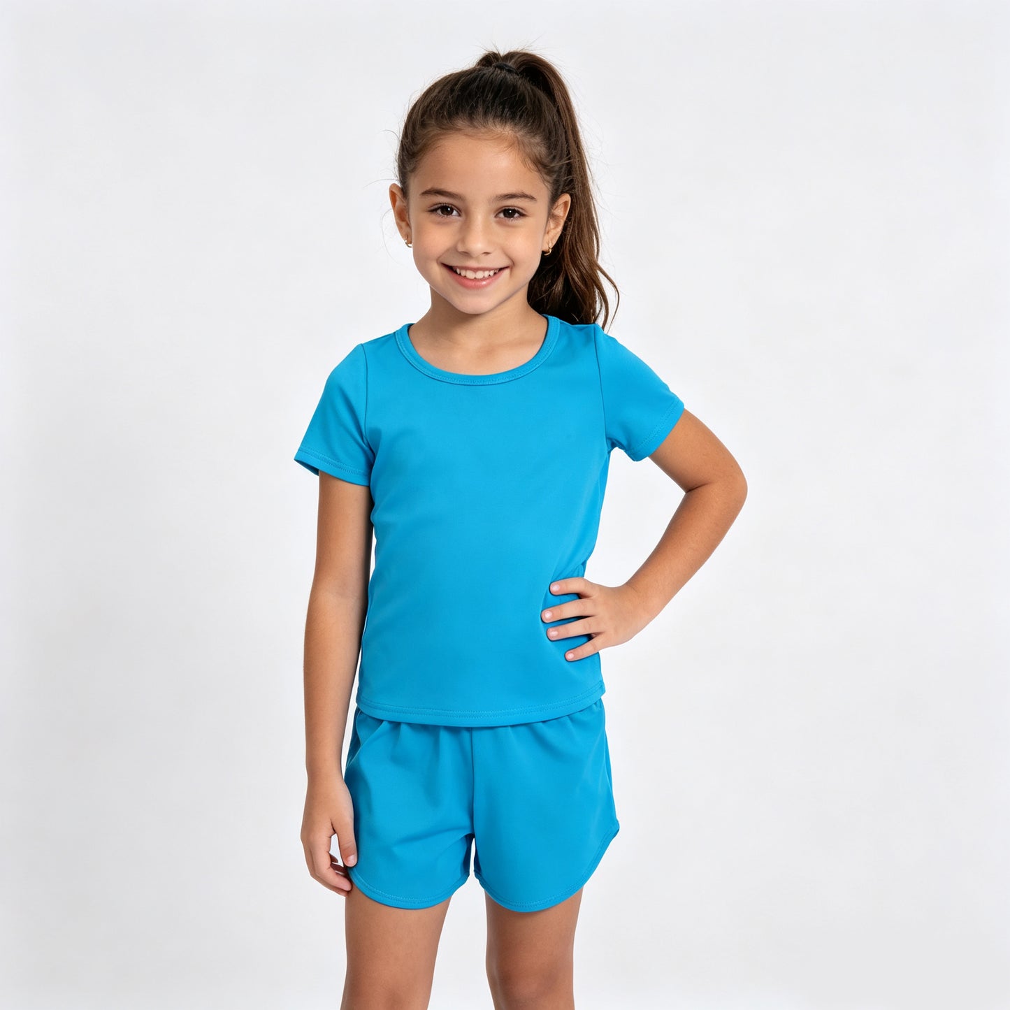Toddler Girls Hot Blue Casual Two Piece Set,  Top & Elastic Waist Shorts for Summer