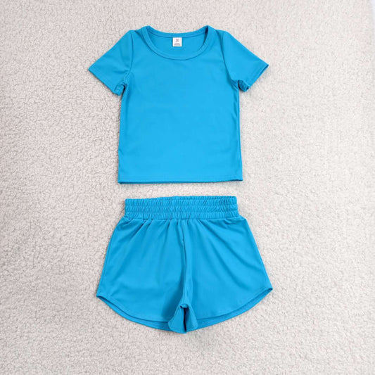 Toddler Girls Hot Blue Casual Two Piece Set,  Top & Elastic Waist Shorts for Summer