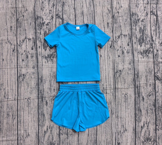 4.15 Toddler Girls Hot Blue Casual Two Piece Set,  Top & Elastic Waist Shorts for Summer Preorder