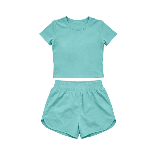 4.15 Toddler Girls mint green Casual Two Piece Set,  Top & Elastic Waist Shorts for Summer Preorder
