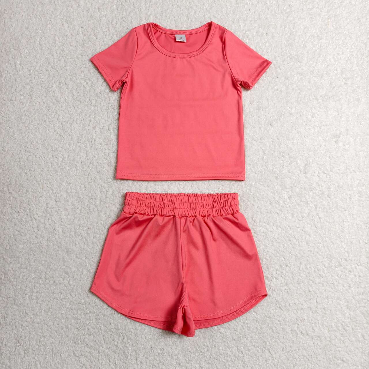 GSSO3772  Girls Coral Casual Two Piece Yoga Set,  Top & Elastic Waist Shorts for Summer