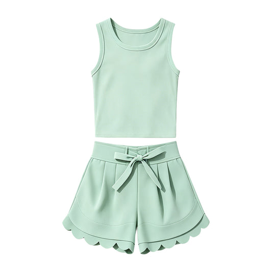 4.23 Toddler Girls Mint Green Sleeveless Top with Shorts Outfit Preorder