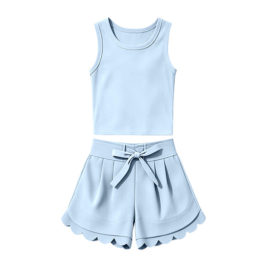 4.23 Toddler Girls Blue Sleeveless Top with Shorts Outfit Preorder