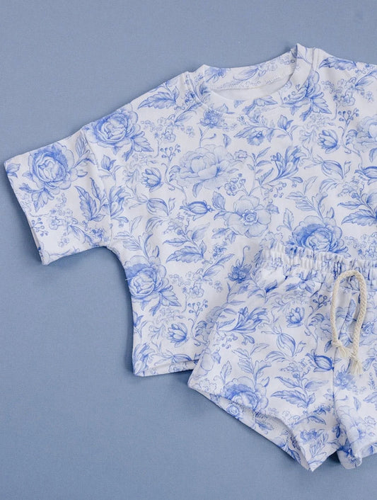 5.11 Toddler Girls Blue Floral Print Short Sleeve Tee & Shorts Set Preorder