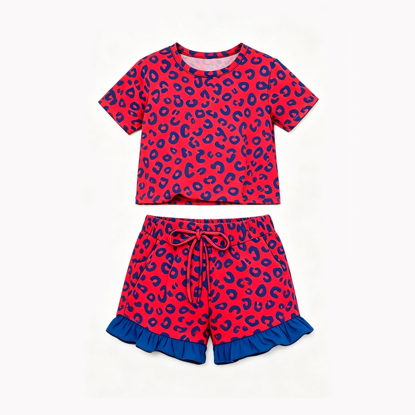 6.29 Preorder GSSO3811 Red Leopard Print Shorts Girls Clothes Set