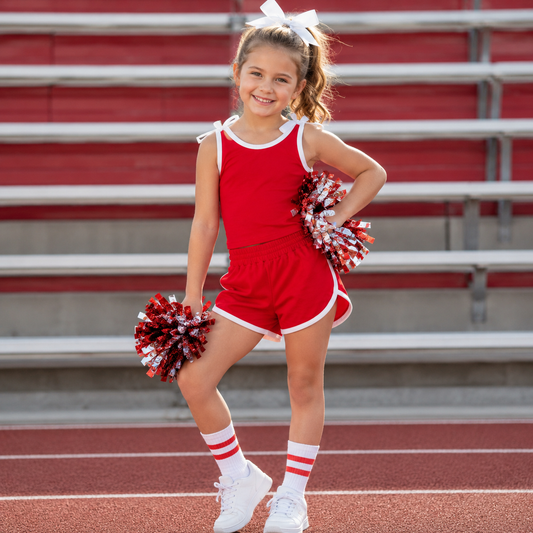 7.4 Preorder Girls  White Bow Strap Tank & Red Shorts 2 Piece Outfit