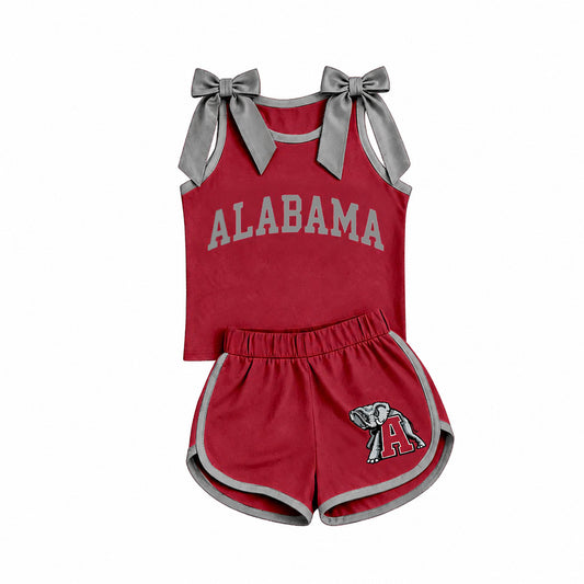 7.4 GSSO3831 Preorder Girls Alabama Bow Strap Tank & Contrast Trim Shorts 2 Piece Vinyl Outfit