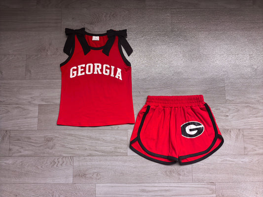7.4 GSSO3834 Preorder Girls Georgis Black Bow Red Strap Tank & Red Shorts 2 Piece Vinyl Outfit