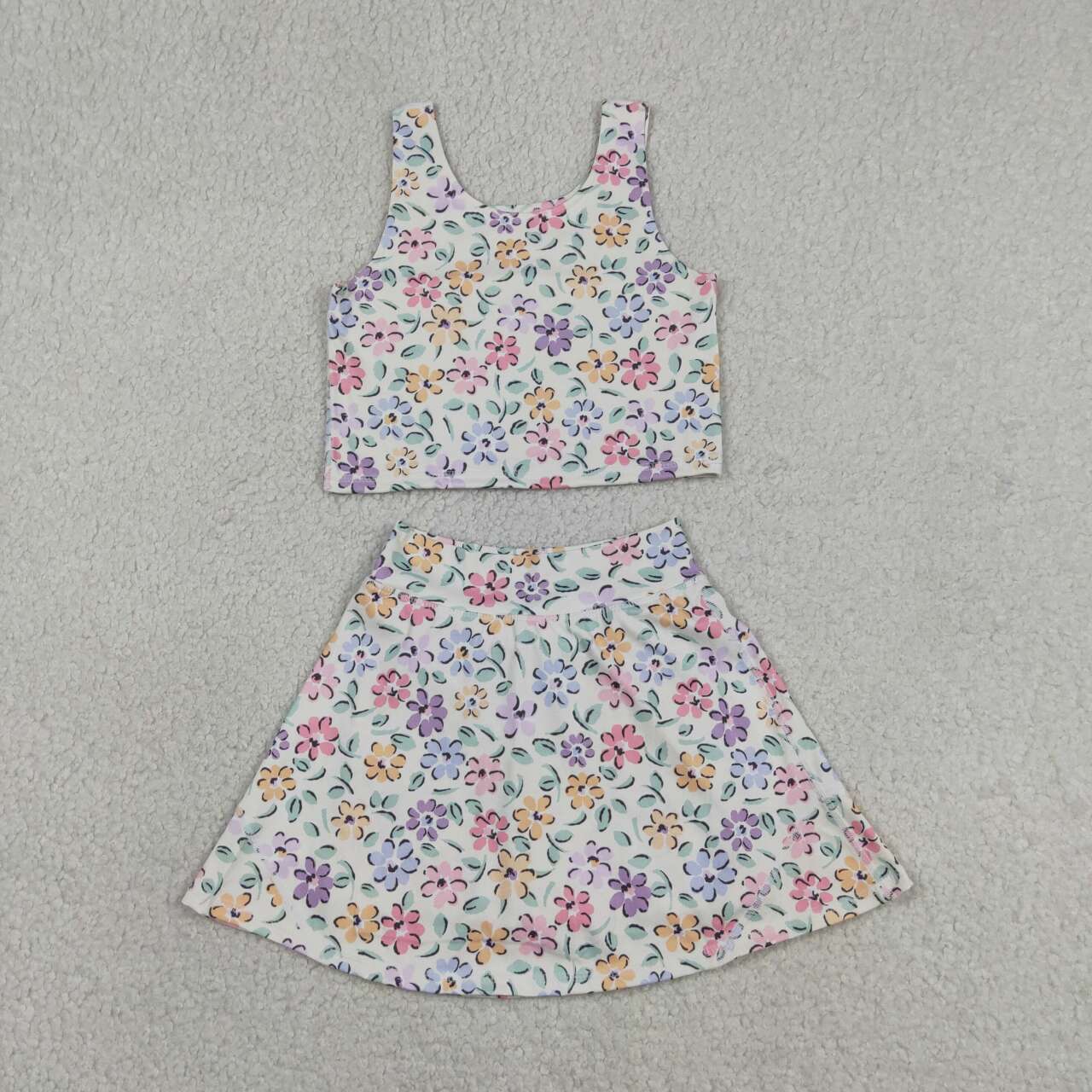 GSSO3838 Colorful Flowers Tank Top Skorts Girls Summer Yoga Clothes Set