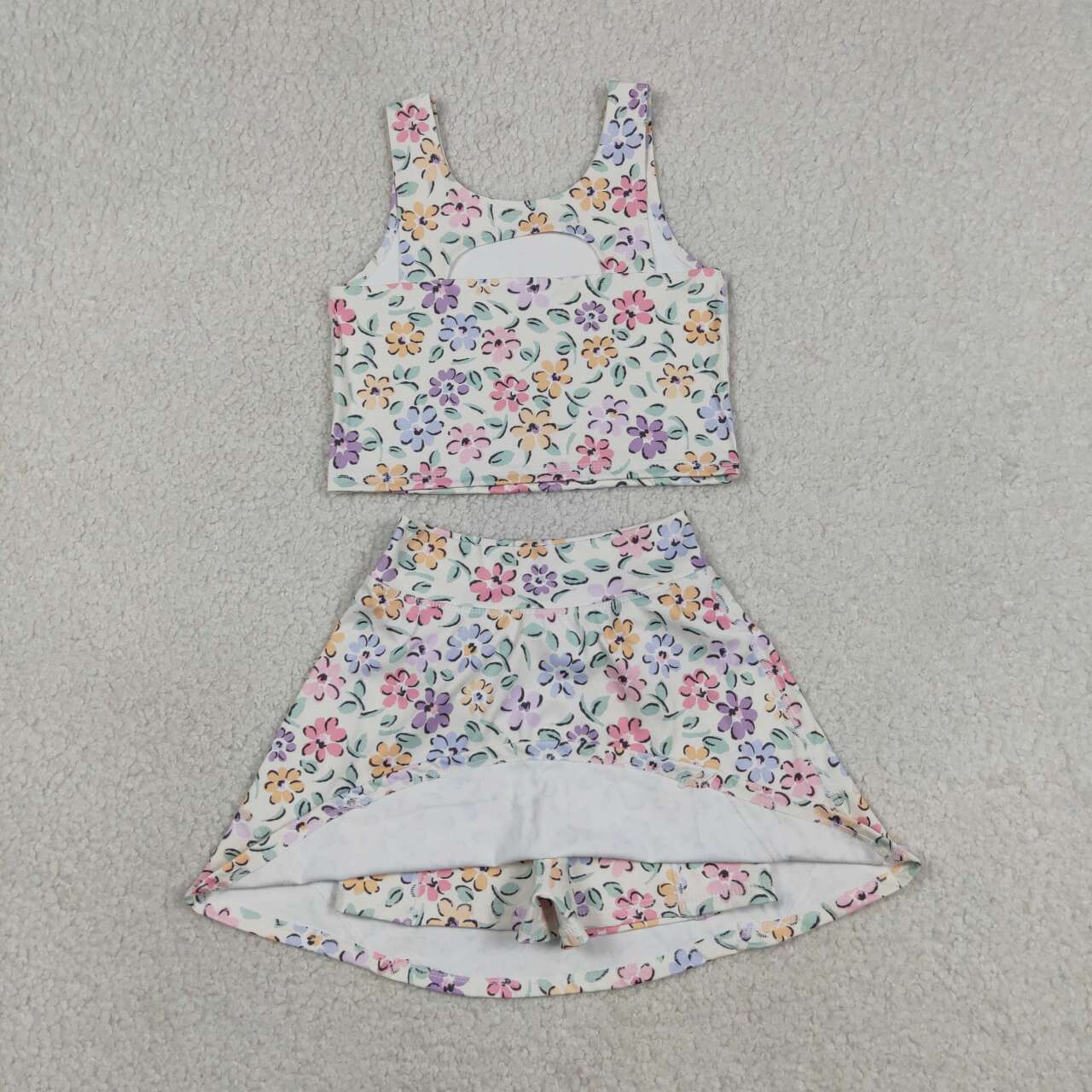 GSSO3838 Colorful Flowers Tank Top Skorts Girls Summer Yoga Clothes Set