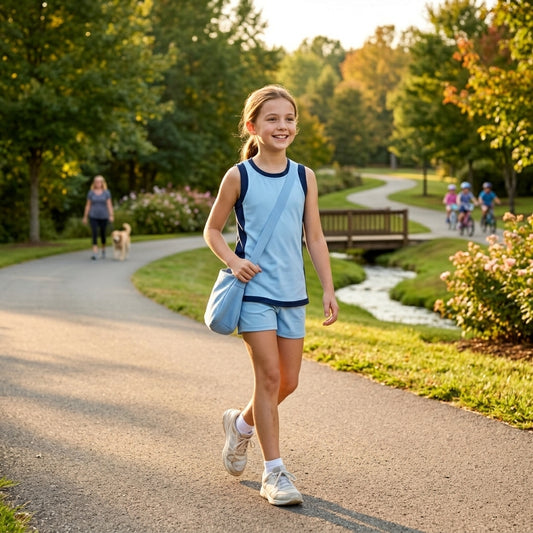 GSSO3847  Blue With Navy Active Sleeveless Top Pockets Shorts Girls Yoga Clothes Set