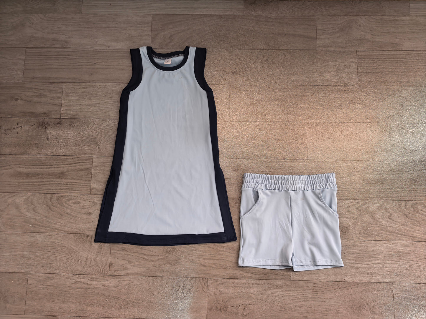 GSSO3847 Preorder Kids Girls Light Blue Sleeveless Active Dress +Shorts ）